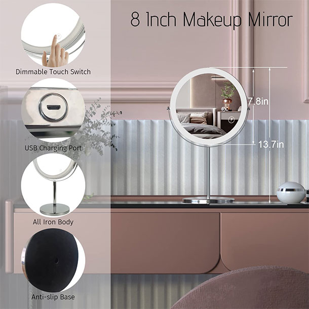 8" Lighted Makeup Mirror