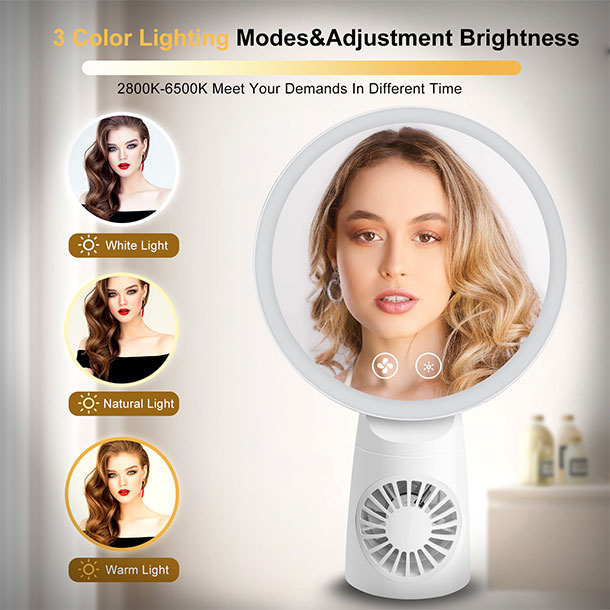 Rechargeable Lighted Vanity Mirror with Fan