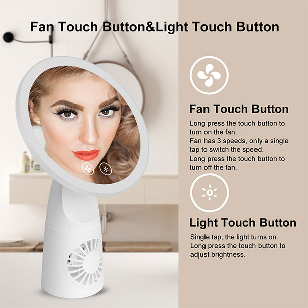 Rechargeable Lighted Vanity Mirror with Fan