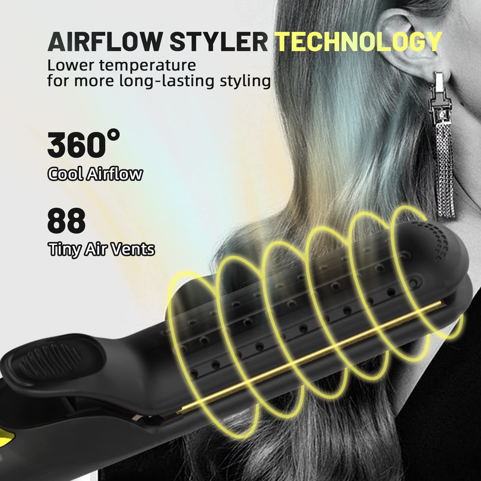 360° Airflow Styler Curling Iron Hair Straightener and Curler for All Styles with Cooling Air Vents