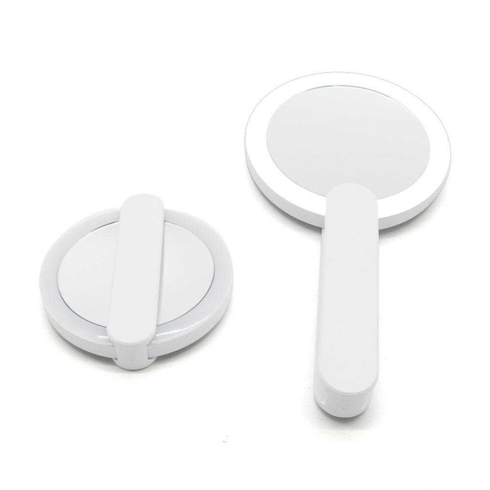 Foldable Travel Mini Compact Handle LED Round Vanity Mirror