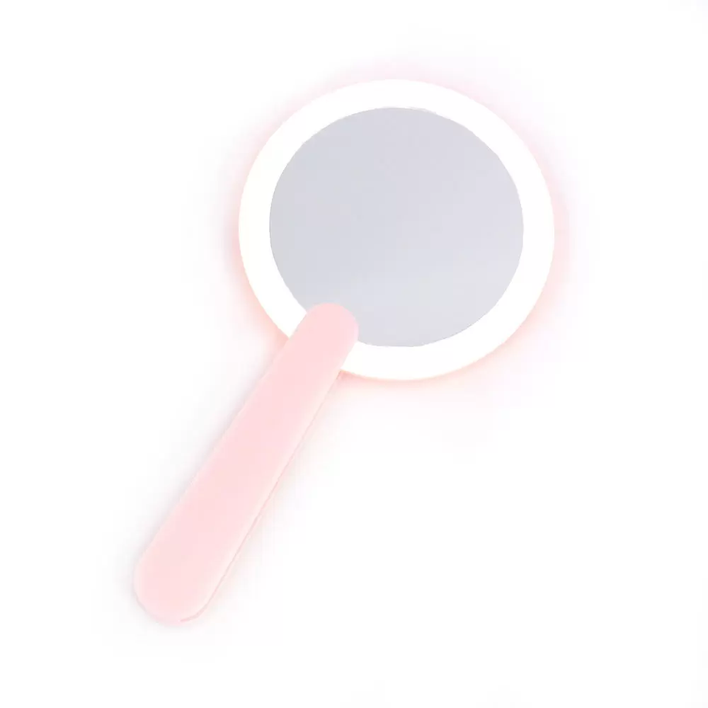 Foldable Travel Mini Compact Handle LED Round Vanity Mirror