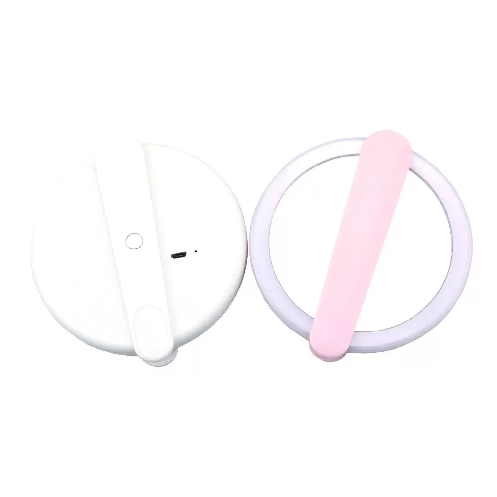 Foldable Travel Mini Compact Handle LED Round Vanity Mirror