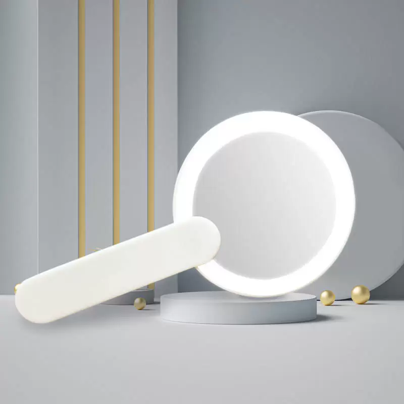 Foldable Travel Mini Compact Handle LED Round Vanity Mirror