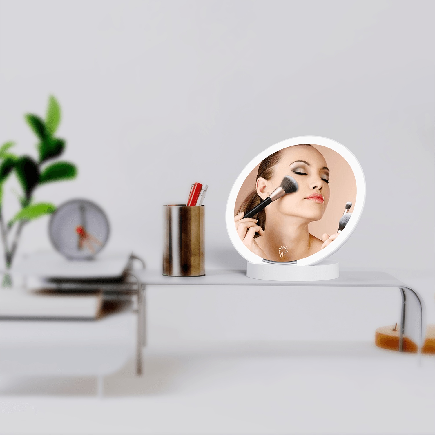 Portable LED Cosmetic Mirror with Handheld Ring