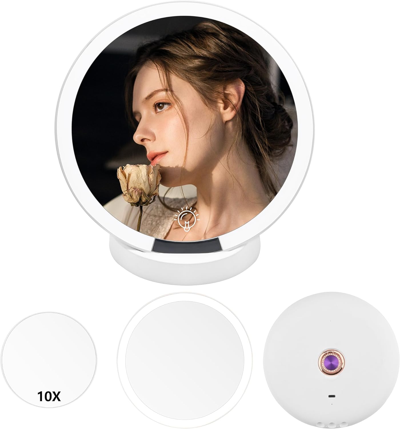 Portable LED Cosmetic Mirror with Handheld Ring