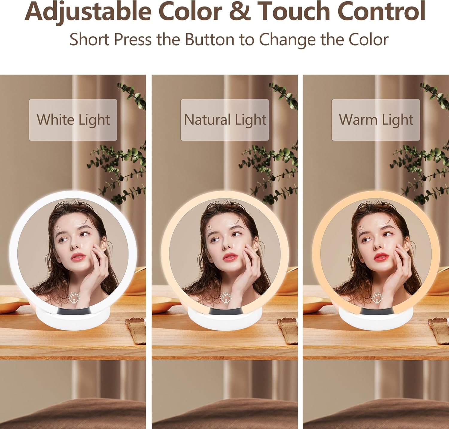 Portable LED Cosmetic Mirror with Handheld Ring