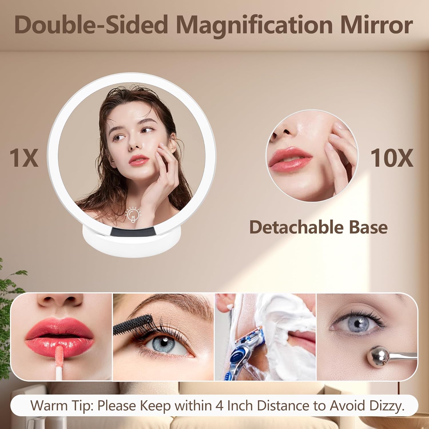 Portable LED Cosmetic Mirror with Handheld Ring