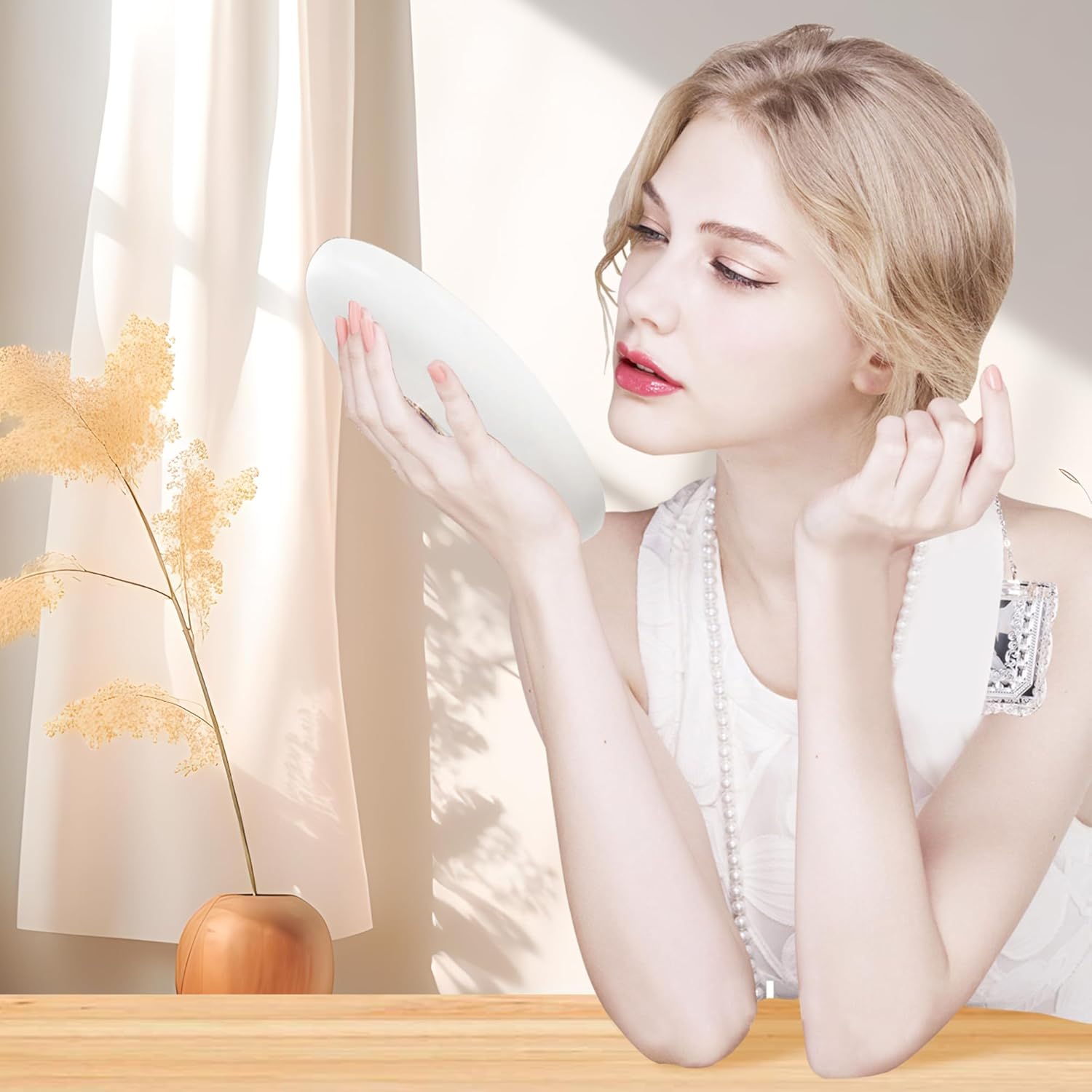 Portable LED Cosmetic Mirror with Handheld Ring