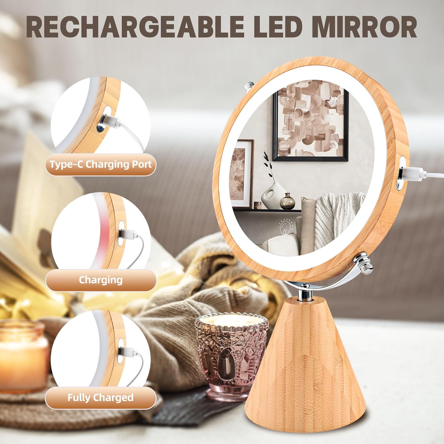 Bamboo Double Sided Cosmetic Mirror