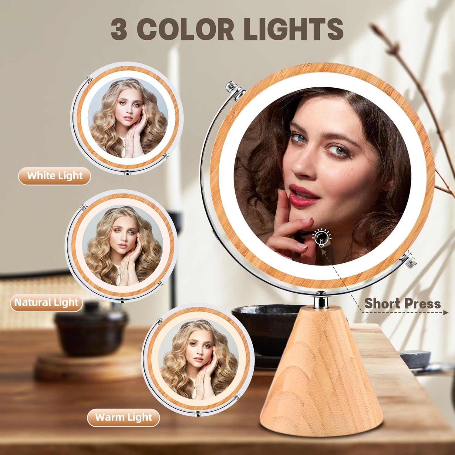 Bamboo Double Sided Cosmetic Mirror