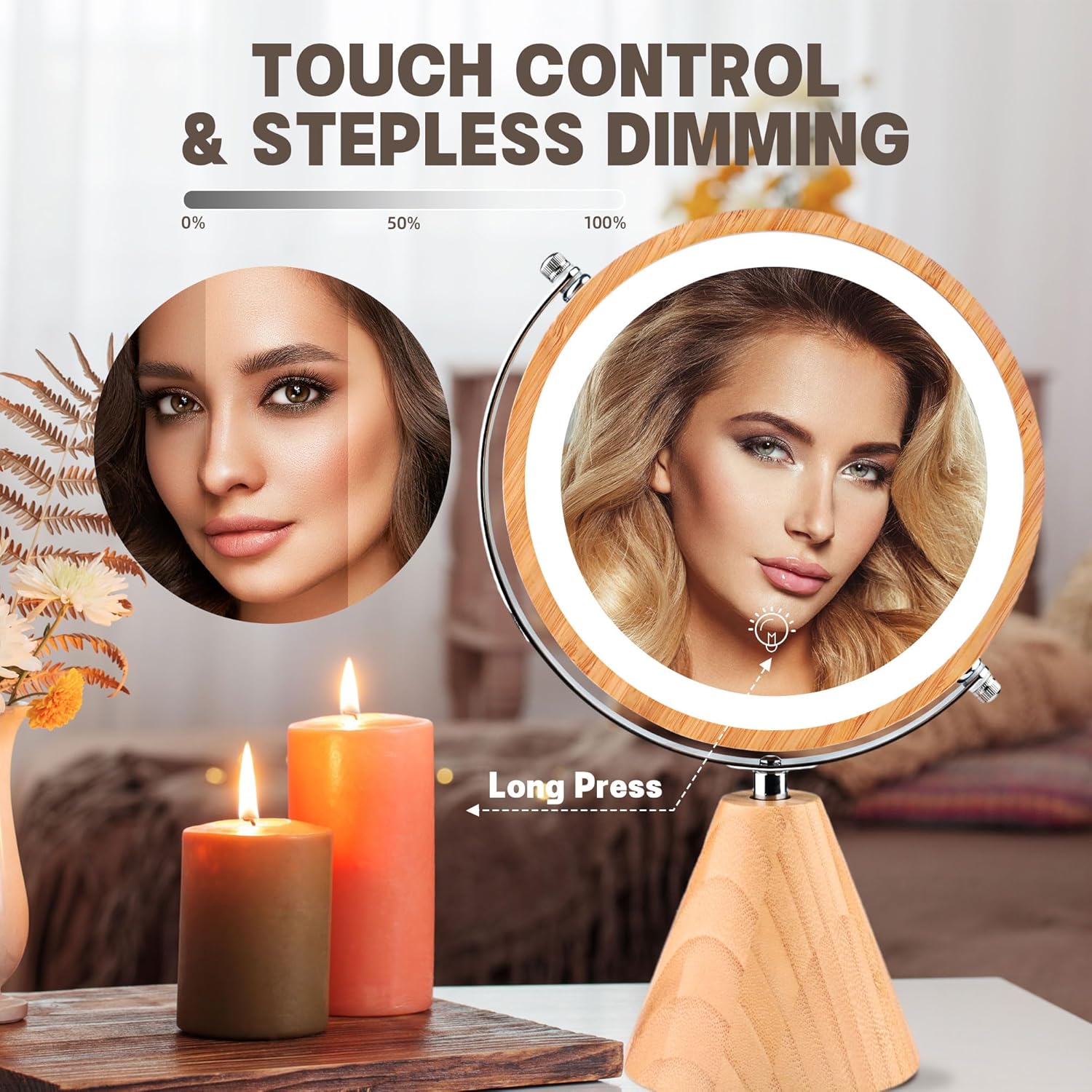 Bamboo Double Sided Cosmetic Mirror